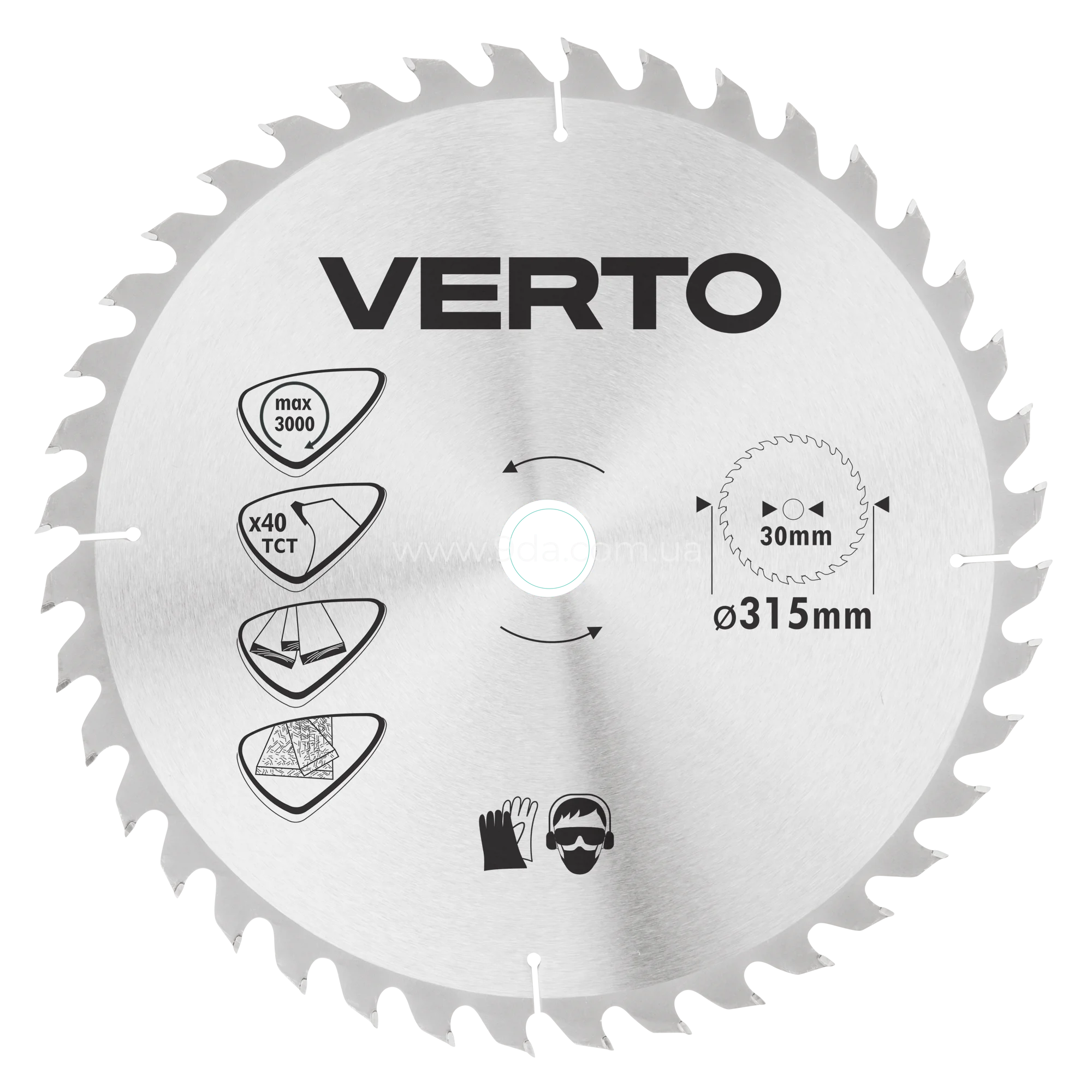Диск пиляльний по дереву 315х30мм, 40 зуб., 61H140, Verto - 1