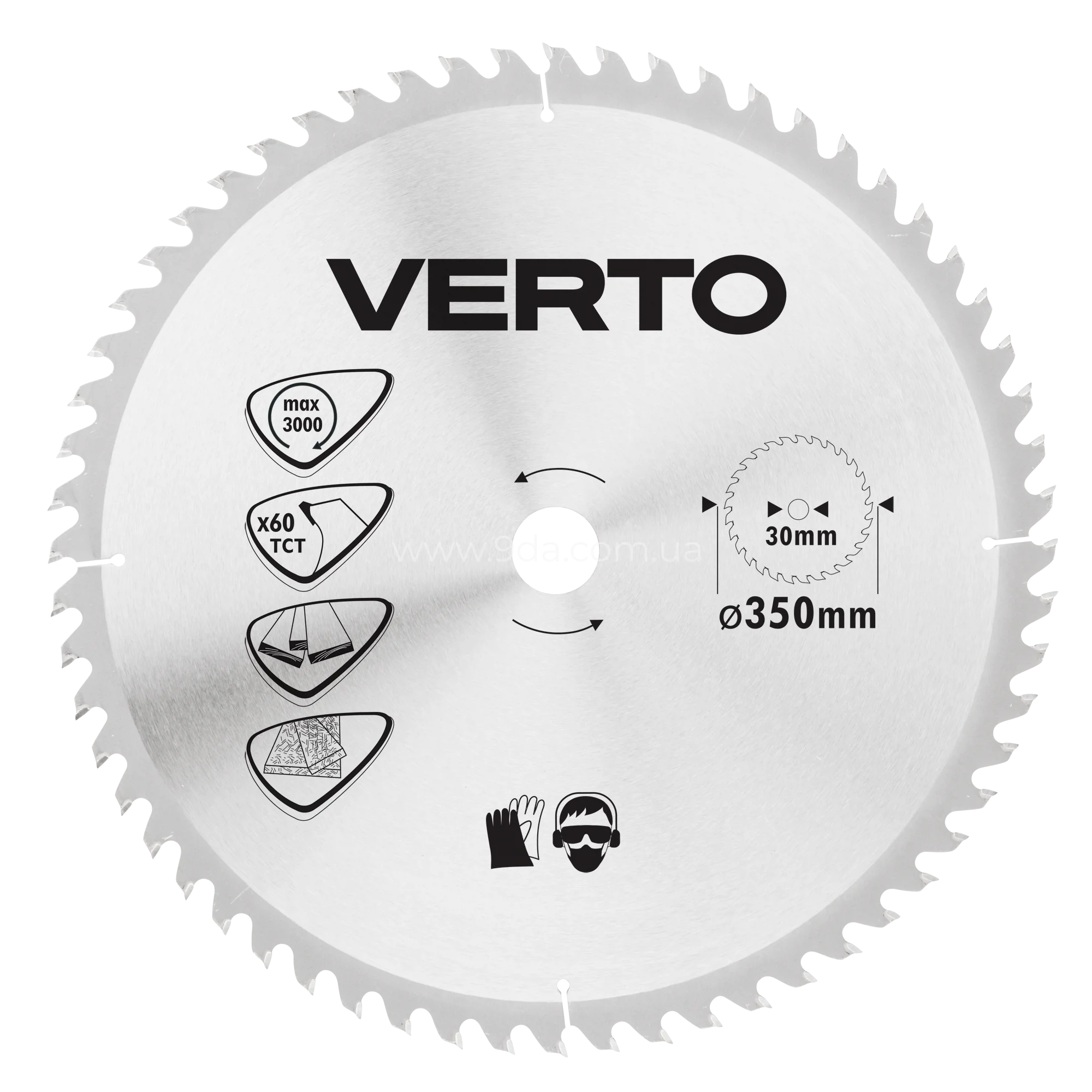 Диск пиляльний по дереву 350х30мм, 60 зуб., 61H144, Verto - 1