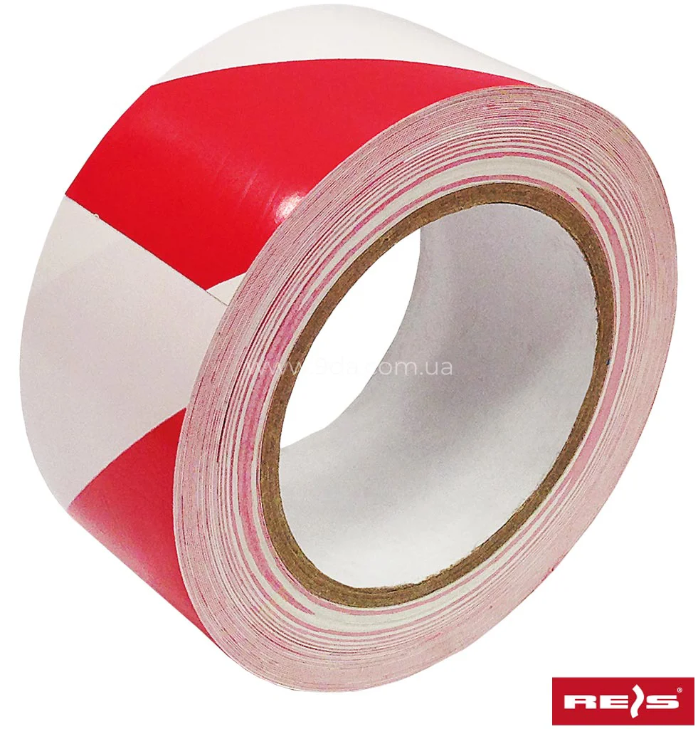 Стрічка клеюча 50мм х33м., червоно-біла, Reis - 1