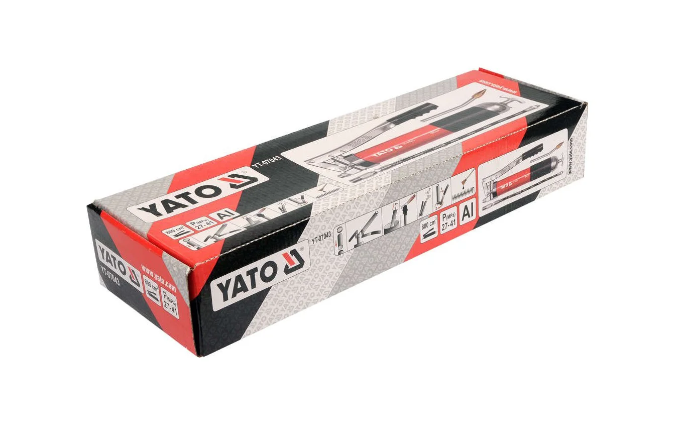 Шприц для мастила з жорстким і гнучкою насадкою, 27-41мпа, 800 см³, YT-07043, Yato - 2