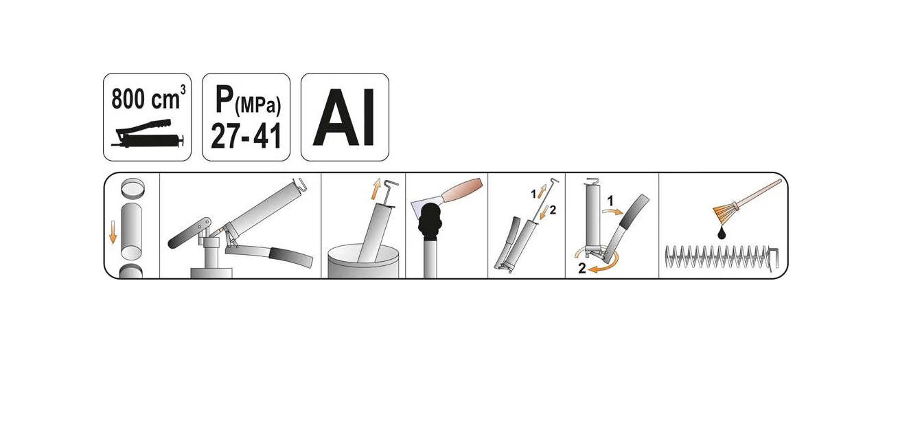 Шприц для мастила з жорстким і гнучкою насадкою, 27-41мпа, 800 см³, YT-07043, Yato - 3