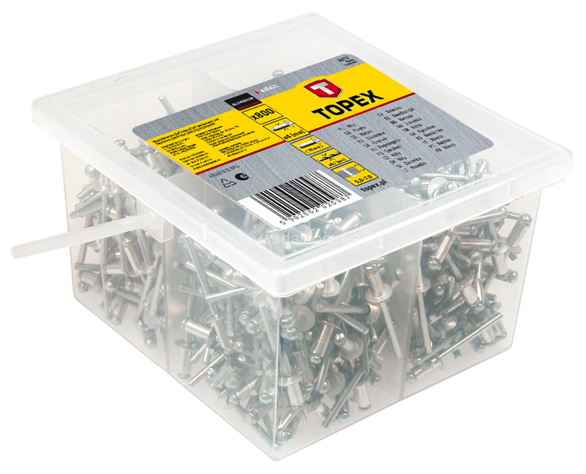 Заклепки алюмінієві 4.0 мм x 10 мм, 800 шт., 43E421, Topex - 1