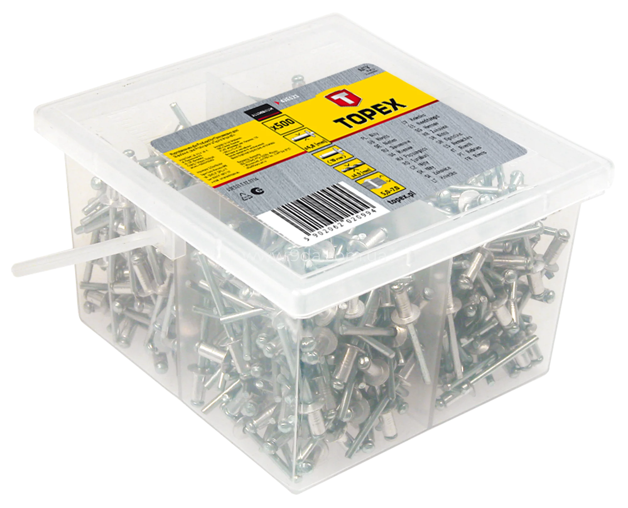 Заклепки алюмінієві 4.8 мм x 10 мм, 500 шт., 43E521, Topex - 1