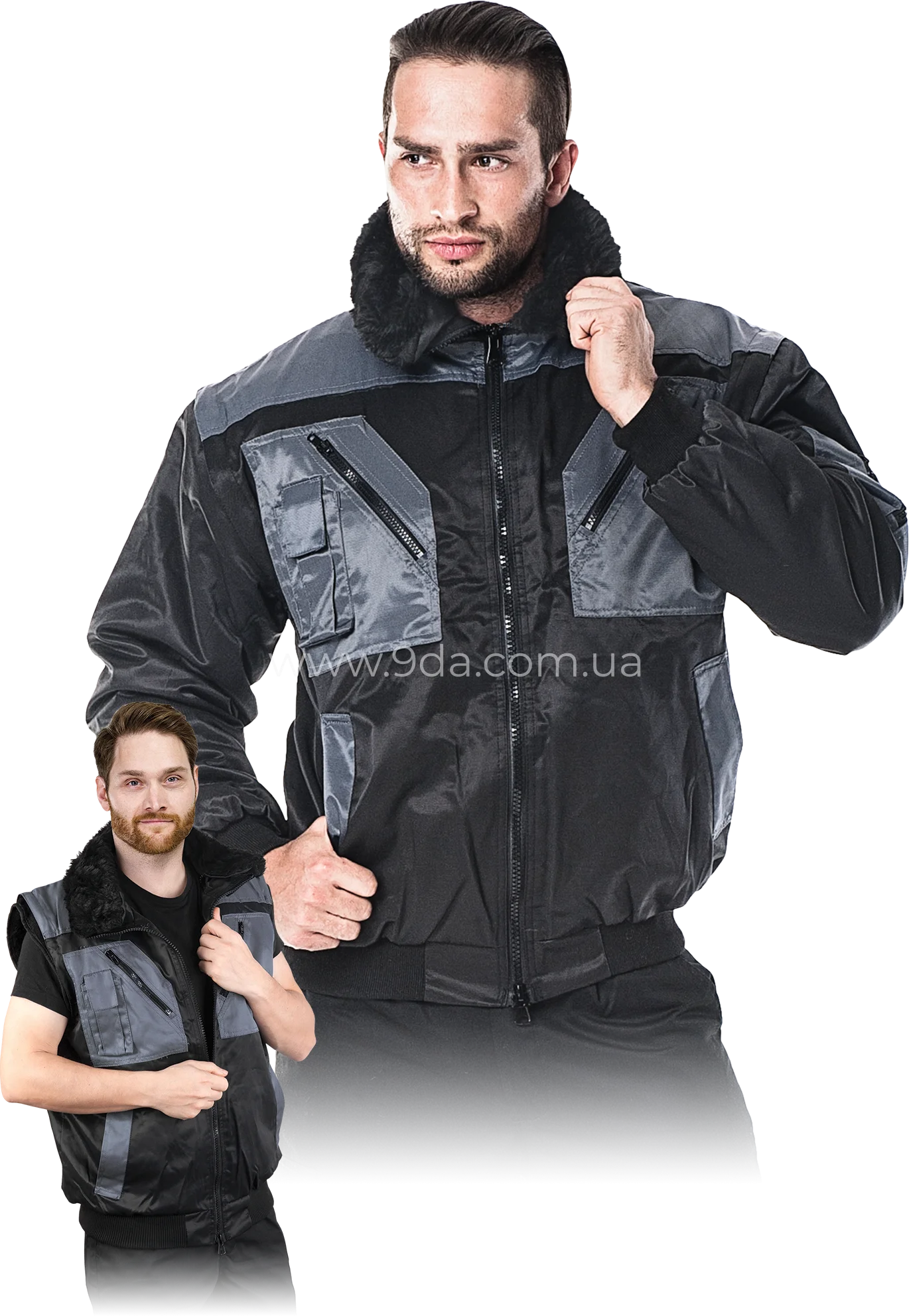 Куртка утеплена 4в1, 60%нейло+40%х/б, відстібні рукава і підстилка, чорно сірий, Reis - 1