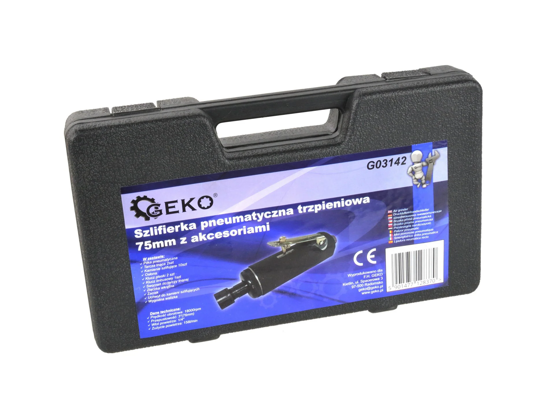 Пневмошліфмашинка пряма в наборі з відрізними дисками та шліфувальними головками 158л/хв, G03142, Geko - 12