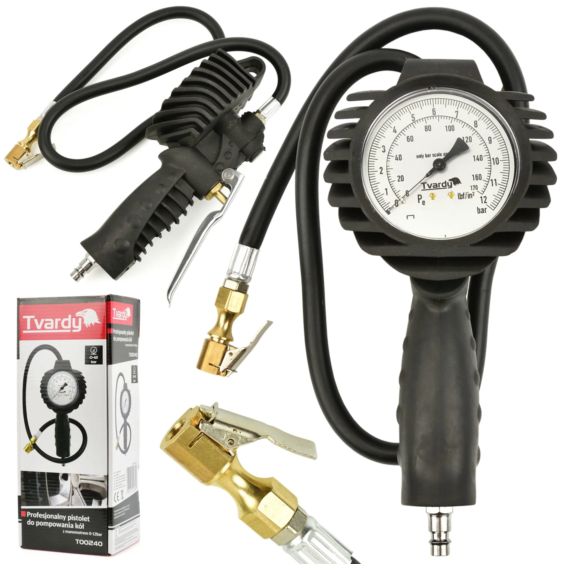 Пневмопістолет для підкачки коліс з манометром 0-12 bar, 1/4", шланг 95см, T00240, Tvardy - 7