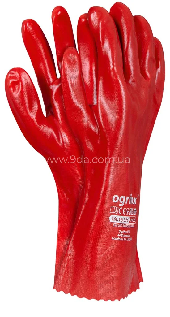 Рукавички захисні з ПВХ, червоні, 35см, OX-PVC35 C, Ogrifox - 1