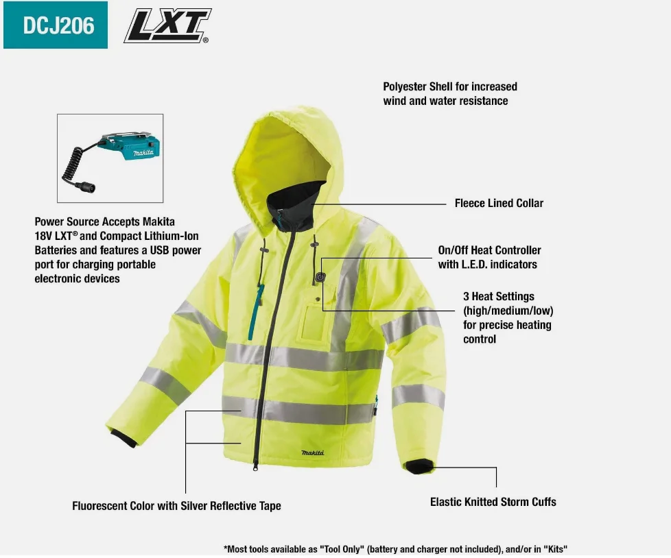 Акумуляторна куртка з підігрівом L, LXT, без адаптера і акумуляторов DCJ206ZL, Makita - 4