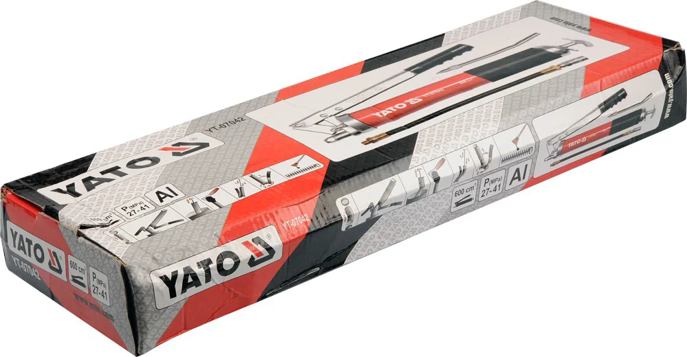 Шприц для мастила з жорстким і гнучкою насадкою, 27-41мпа, 600 см³, YT-07042, Yato - 2