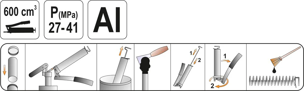 Шприц для мастила з жорстким і гнучкою насадкою, 27-41мпа, 600 см³, YT-07042, Yato - 3