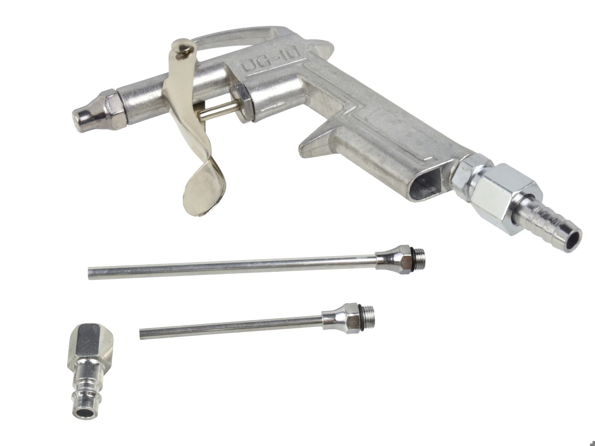 Пневмопістолет продувочний в наборі, 3 різні насадки + 2 штуцера, 0-10 bar, 1/4", G01163, Geko - 5