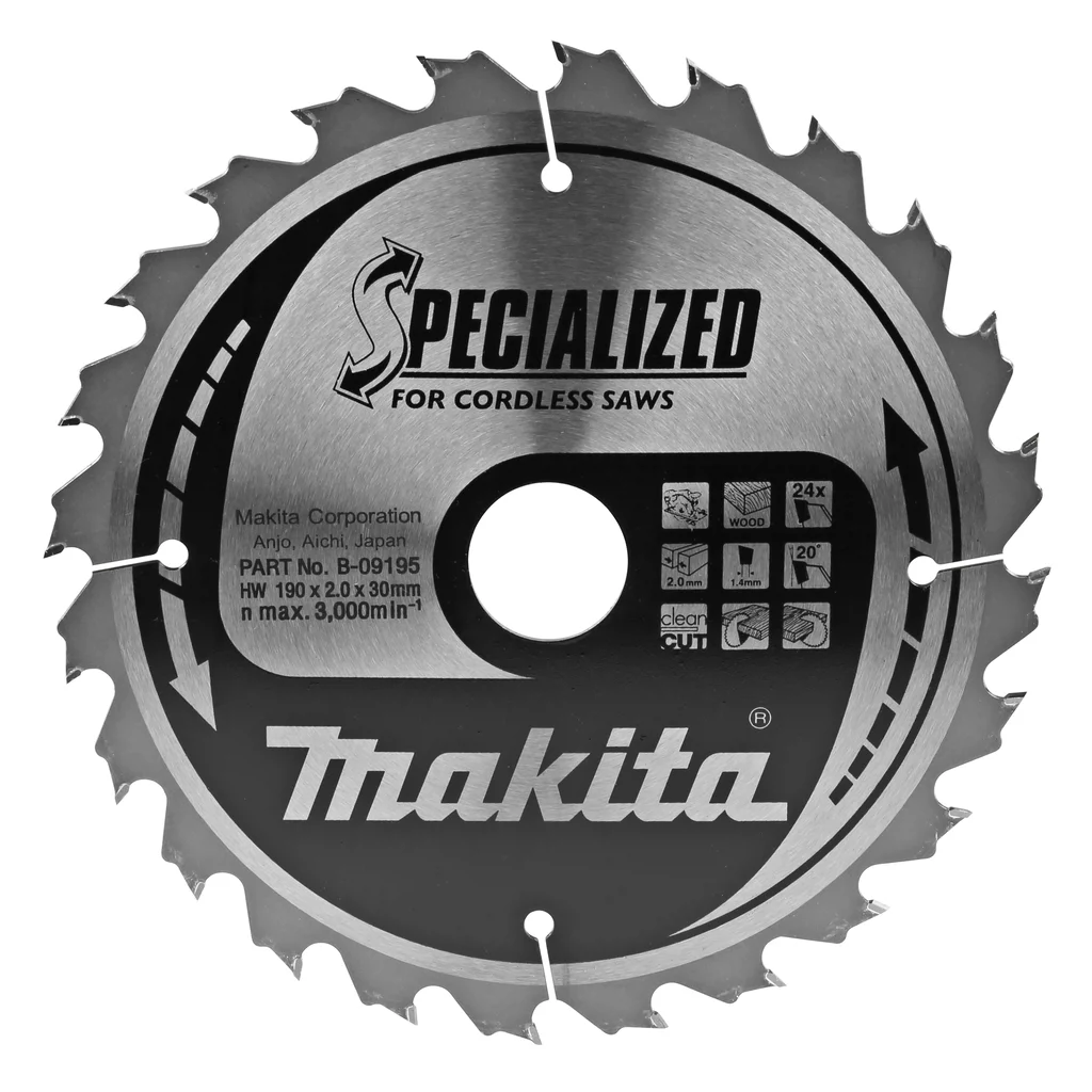 Диск пиляльний по дереву для акум. пил SPECIALIZED 190x30 мм 24T, B-09195, CN, 8202310000, A, Makita - 1
