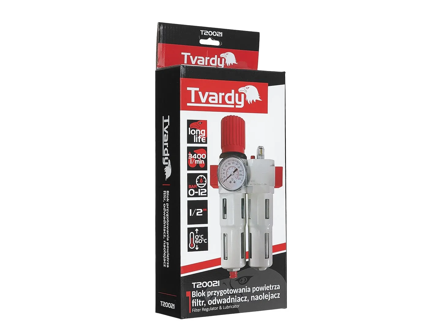 Блок підготовки повітря 1/2" (редуктор, фільтр, маслянка) 0-12 бар, 3400 л/хв, T20021, Tvardy - 10