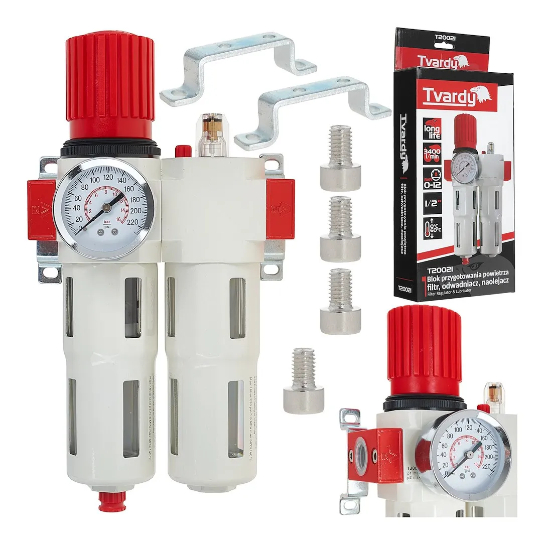 Блок підготовки повітря 1/2" (редуктор, фільтр, маслянка) 0-12 бар, 3400 л/хв, T20021, Tvardy - 2
