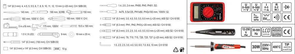Набір інструменту 68 предметів, для електрика (YT-39009), YATO - 9