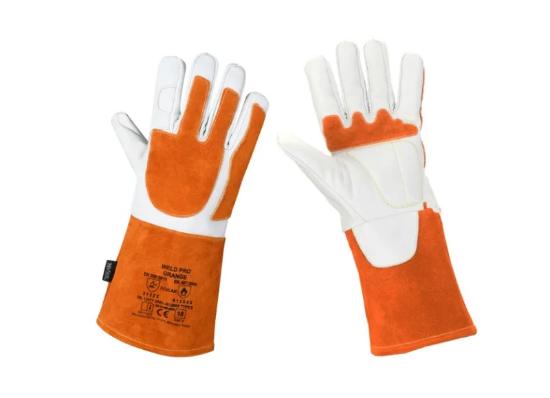 Рукавички зварювальника MIG/TIG з флісовою підкладкою, посиленні, розмір 11, зшиті кевларовою ниткою, 35см, WELDPROORANGE - 1