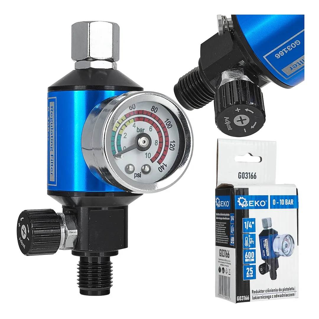 Регулятор тиску повітря 1/4" для фарбопульта з водозбірником 0-10 бар, 600 л/хв, G03166, Geko - 3