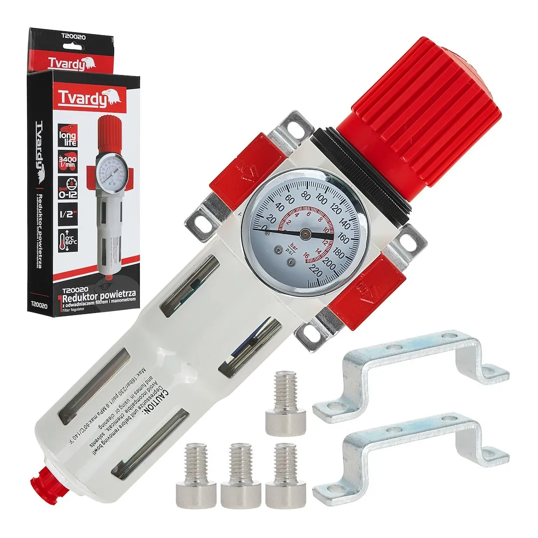 Фільтр очищення повітря з регулятором тиску 1/2", 0-12 бар, 3400 л/хв, T20020, Tvardy - 3