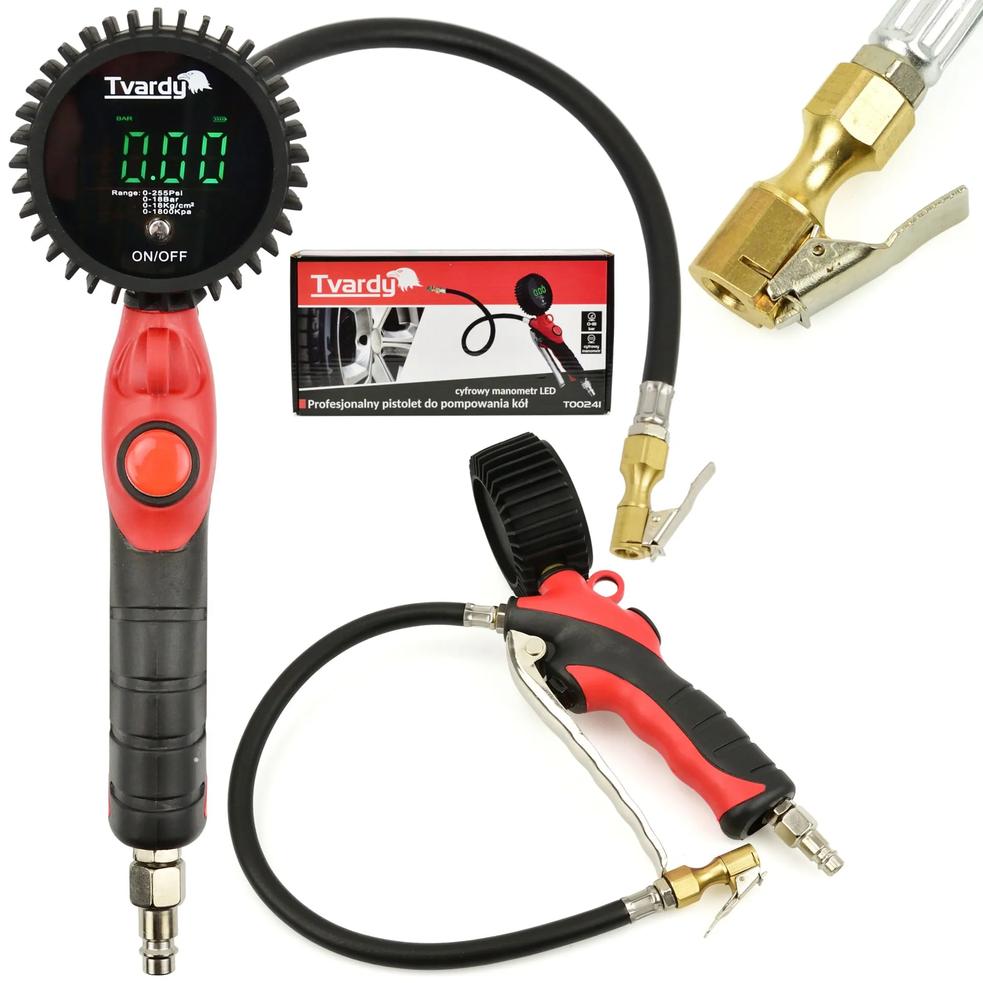 Пневмопістолет для підкачки коліс з цифровим LCD манометром, 0-18 bar, 1/4", шланг 45см, T00241, Tvardy - 6