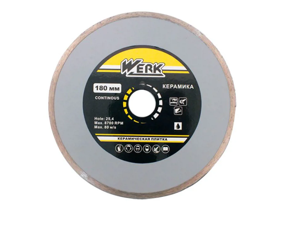 Диск алмазний відрізний 180х5х25,4мм, з шайбою 22,225мм, Ceramics, по плитці та бетону, Werk - 1