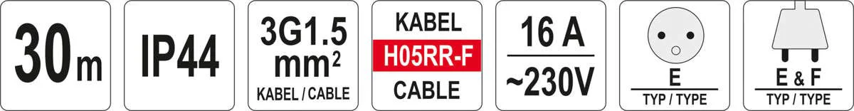 Подовжувач на котушці 30м, 3x1,5мм²-H05RR-F, 4 гнізда, 16A IP44, YT-81053, Yato - 3